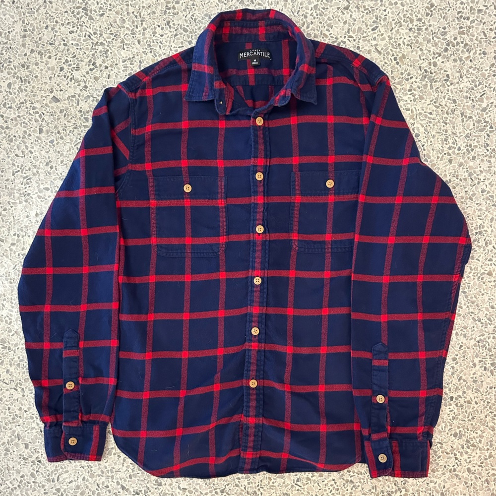 J.Crew Mercantile Dark Blue & Red Plaid Flannel Shirt • Men’s M • Classic, Cozy